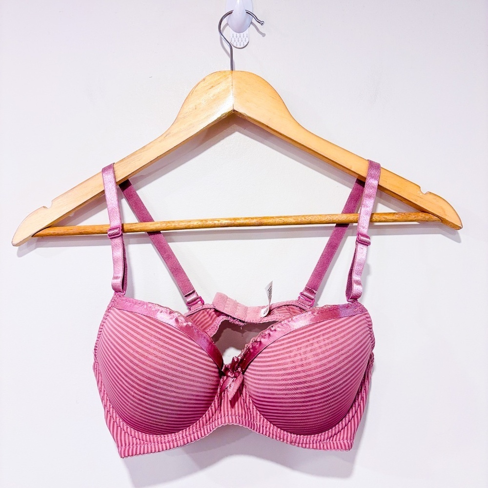 LUNNA Pink Striped Plunge‎ Bra